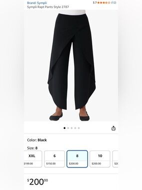 Sympli Black Draped Wide-Leg Pants size 8, NWOT, Festive, Party, Palozzo